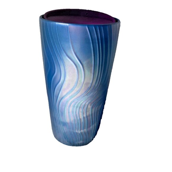 Starbucks 2022  12oz Mug Iridescent Blue Purple Wave Twist Open Lid Coffee Tea - Picture 12 of 16